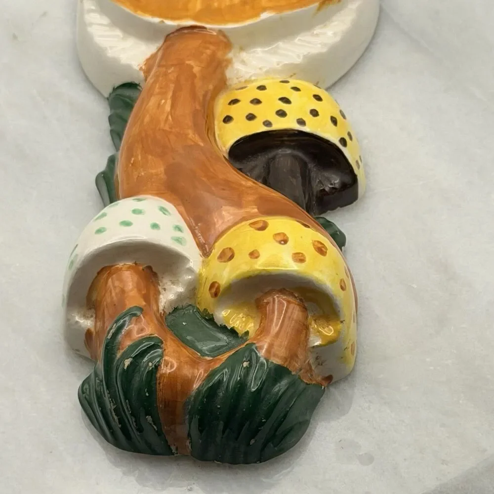 Vintage 1974 Arnel's Mushroom Ceramic Spoon Rest Wall Decor Hand Painted 8.5